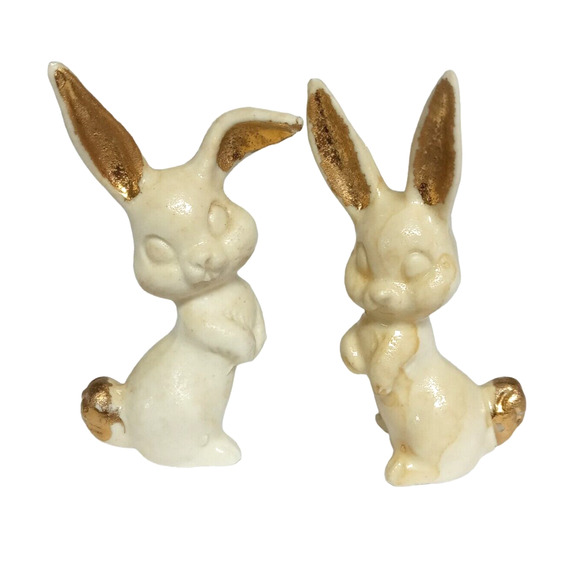 Decorative Easter Rabbits Bunny Figurines White Ivory Gold Bisque 80's RARE VTG - Picture 1 of 16